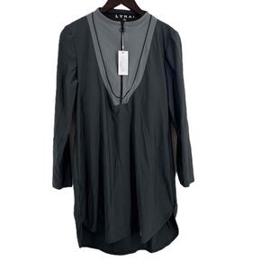 LYRA Modest Swim Dress Dark Gray Quarter Zip Long Sleeve Dress Sun Protection XL